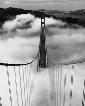 Misty Morning Golden Gate Bridge San Francisco Suspension Bridge B&W Photograph Cool Wall Decor Art Print Poster 16x20