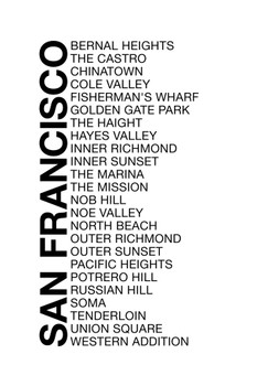 Laminated Neighborhoods San Francisco Chinatown Fishermans Wharf Nob Hill SOMA Union Square Poster Dry Erase Sign 24x36