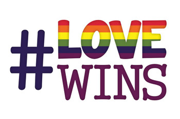 Laminated Love Wins Rainbow II Hashtag Poster Dry Erase Sign 36x24