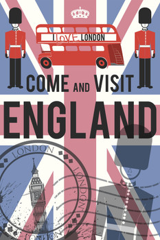 Come and Visit England UK Retro Travel Tourism Cool Wall Decor Art Print Poster 12x18