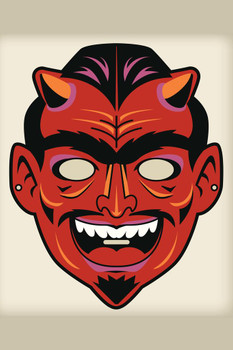 Laminated Devil Satan Vintage Mask Costume Cutout Spooky Scary Halloween Decoration Poster Dry Erase Sign 24x36