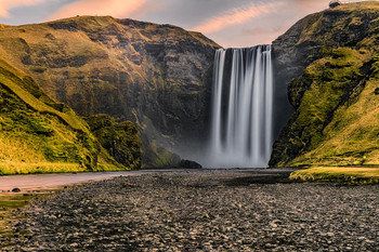 Laminated Skogafoss Waterfall Iceland Morning Sunrise Landscape Photo Photograph Poster Dry Erase Sign 36x24