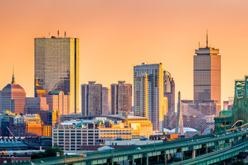 Laminated Boston Massachusetts JFK Prudential Skyline Panorama Photo Poster Dry Erase Sign 36x24