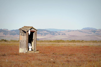 Laminated Natures Outhouse Rustic North Bay Public Restroom Highway 37 California Toilet Bathroom Artwork Photo Poster Dry Erase Sign 12x18