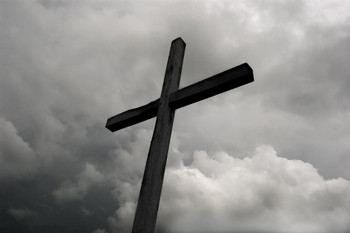 Laminated Wooden Cross Under Storm Clouds B&W Photo Photograph Poster Dry Erase Sign 36x24