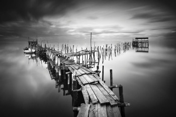 Laminated Pier in the Seubal District of Portugal B&W Photo Photograph Poster Dry Erase Sign 36x24