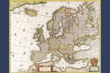 Antique World Map of Europe Latin Text Europa by Nicolaum Visscher Mediterranean Ocean Cool Wall Decor Art Print Poster 12x18