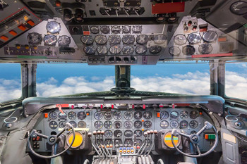 Laminated Commercial Airplane Cockpit Flight Deck View Photo Photograph Poster Dry Erase Wall Art 36x24
