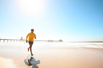 Laminated Man Jogging on the Beach Inspirational Photo Photograph Poster Dry Erase Wall Art 36x24