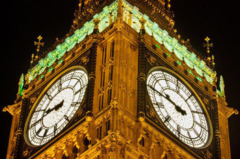 Laminated Big Ben Great Bell at Night London England UK Photo Photograph Poster Dry Erase Wall Art 36x24