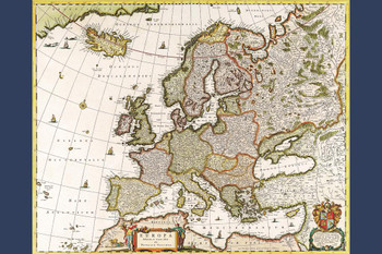 Laminated Antique World Map of Europe Latin Text Europa by Nicolaum Visscher Mediterranean Ocean Poster Dry Erase Sign 12x18