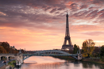 Dawn Over Eiffel Tower and Seine River Paris Photo Photograph Cool Wall Decor Art Print Poster 18x12