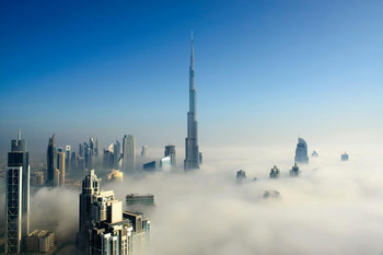 Laminated Fog In Dubai Downtown Skyscraper City Skyline Clouds Photo Photograph Poster Dry Erase Sign 36x24