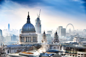 Laminated St Pauls Cathedral London Skyline Ferris Wheel Photo Photograph Poster Dry Erase Sign 36x24