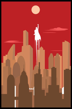 Laminated Superhero Silhouette Art Deco Skyline Retro Art Print Poster Dry Erase Sign 24x36