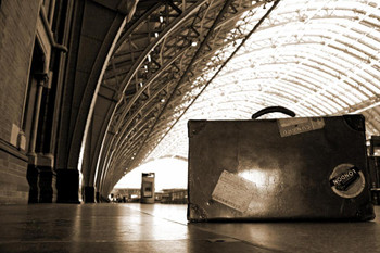 Laminated Old Suitcase at St Pancras Railroad Station Photo Photograph Poster Dry Erase Sign 36x24