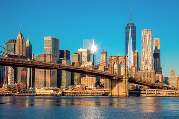 Laminated Brooklyn Bridge Manhattan New York City Skyline Photo Poster Dry Erase Sign 36x24