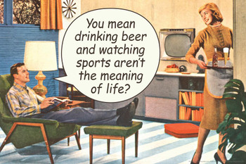 Laminated You Mean Drinking Beer & Watching Sports Arent The Meaning Of Life Humor Retro 1950s 1960s Sassy Joke Funny Quote Ironic Campy Ephemera Poster Dry Erase Sign 24x36