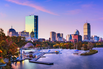 Laminated Boston Massachusetts Harbor JFK Prudential Skyline Photo Poster Dry Erase Wall Art 36x24