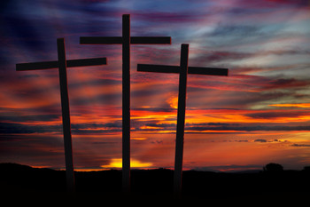 Three Crosses at Sunset Inspirational Photo Photograph Cool Wall Decor Art Print Poster 18x12