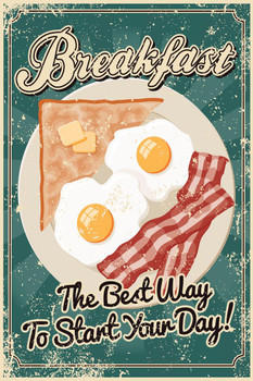 Laminated Breakfast The Best Way to Start the Day Vintage Art Print Poster Dry Erase Sign 24x36