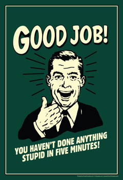 Laminated Good Job! You Havent Done Anything Stupid in 5 Minutes! Retro Humor Poster Dry Erase Sign 24x36