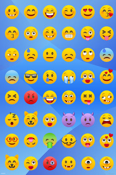 Laminated Emoji Mania! Funny Emotional Icons How You Feeling Poster Dry Erase Sign 24x36