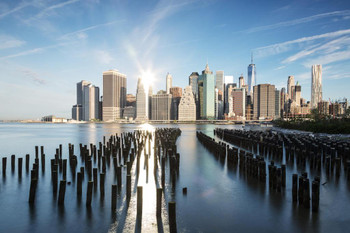 Laminated Lower Manhattan from Brooklyn Piers New York City Photo Photograph Poster Dry Erase Wall Art 36x24