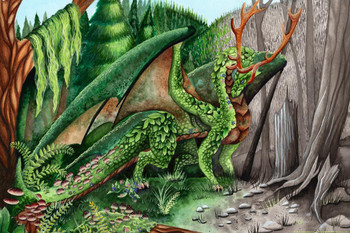 Life dragon by Carla Morrow Green Forest Trees Nature Dragon Fantasy Cool Huge Large Giant Poster Art 36x54