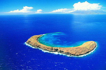 Laminated Aerial View Molokini Crater Maui Hawaiian Islands Photo Photograph Poster Dry Erase Sign 36x24