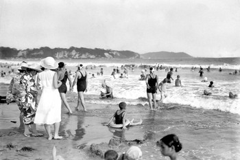 Laminated Day at the Beach Kamakura Japan Archival B&W Photo Photograph Poster Dry Erase Sign 36x24