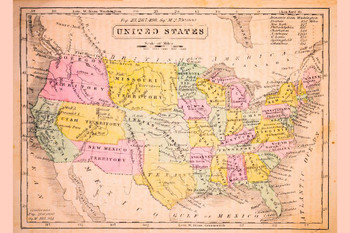 Laminated United States 1852 Vintage Antique Style Map US Map with Cities in Detail Map Art Wall Decor Country Illustration Tourist Travel Destinations Poster Dry Erase Sign 36x24