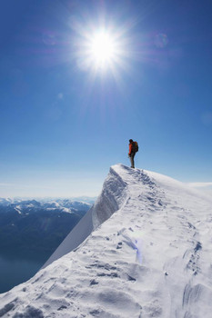 Laminated Lone Climber on the Top of a Mountain Photo Photograph Poster Dry Erase Sign 24x36