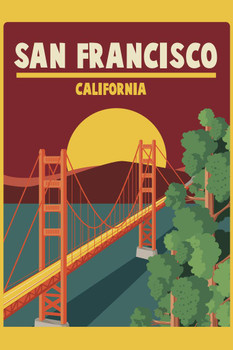Laminated San Francisco California and Golden Gate Bridge Travel Poster Dry Erase Sign 24x36