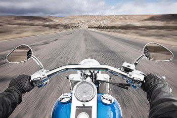 Laminated Open Road from Behind Handlebars of Motorcycle Photo Photograph Poster Dry Erase Sign 36x24