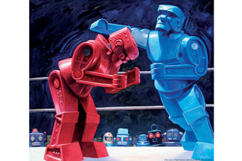 Laminated Robots Swingtown Boxing by Eric Joyner Poster Dry Erase Wall Art 36x24