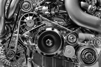 Laminated Car Engine in Monochrome Black and White Photo Photograph Poster Dry Erase Sign 36x24