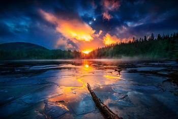 Laminated Winter Lake Sunset Ketchikan Alaska Photo Photograph Poster Dry Erase Wall Art 36x24