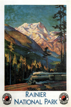 Laminated Mount Rainer National Park Retro Travel Art Print Poster Dry Erase Wall Art 24x36