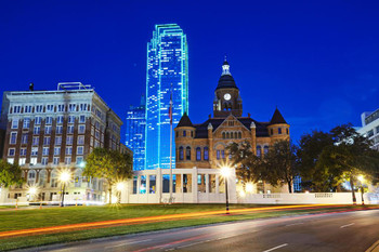 Laminated Dallas County Courthouse Bank of America Plaza Photo Photograph Poster Dry Erase Wall Art 36x24