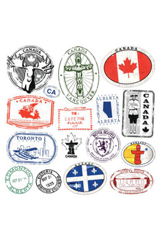Laminated Canadian Travel Splendor Vintage Travel Stamps Art Print Poster Dry Erase Sign 24x36