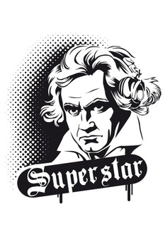 Laminated Beethoven Superstar German Composer and Pianist Illustration Art Print Poster Dry Erase Sign 24x36
