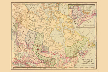 Laminated Dominion of Canada and New Foundland 1898 Antique Style Map Poster Dry Erase Sign 36x24