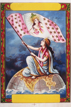 Laminated Importers of Cloth from India Goddess on Globe with Flag French Art Print Poster Dry Erase Sign 24x36