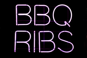 Laminated BBQ Ribs Neon Sign Illuminated Photo Photograph Poster Dry Erase Sign 36x24