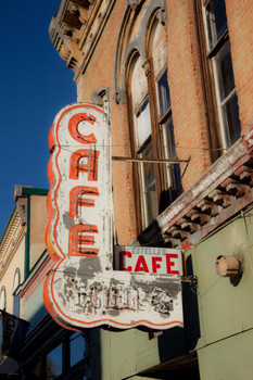 Laminated Abandoned Cafe Sign Main Street America USA Vintage Photo Photograph Poster Dry Erase Sign 24x36