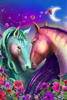 Unicorn Pair in a Moonlight Garden by Rose Khan Cool Wall Decor Art Print Poster 12x18