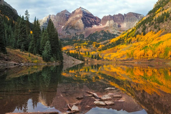 Laminated Maroon Bells Elk Mountains at Sunrise Photo Photograph Poster Dry Erase Wall Art 36x24