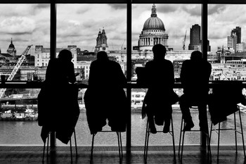 Laminated St Pauls Cathedral and London Skyline Through Window Black and White Photo Photograph Cool Wall Decor Art Print Poster Dry Erase Sign 36x24