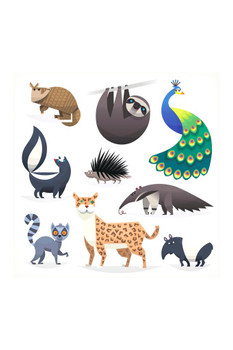 Laminated Wild Animals Of The Savannahs Desserts Woods Cute Illustration Poster Dry Erase Wall Art 24x36